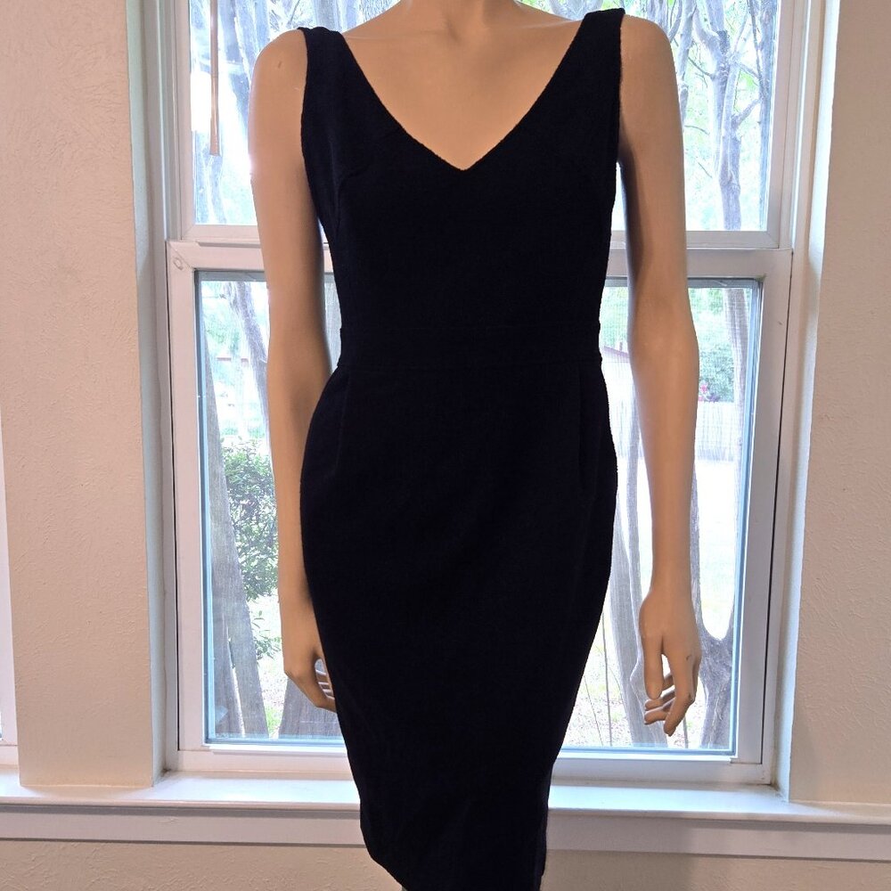 Escada black wool pencil midi dress side pockets tank style 36/6